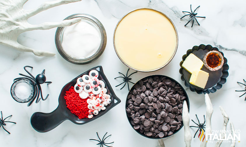 ingredients for Halloween fudge.