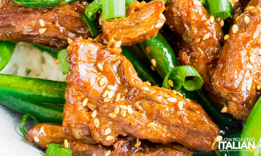 skirt steak stir fry closeup.