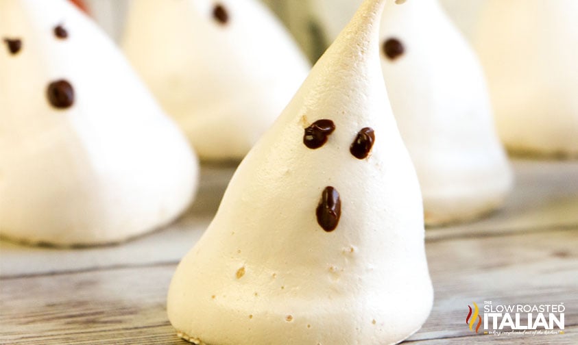 meringue ghosts on wood board