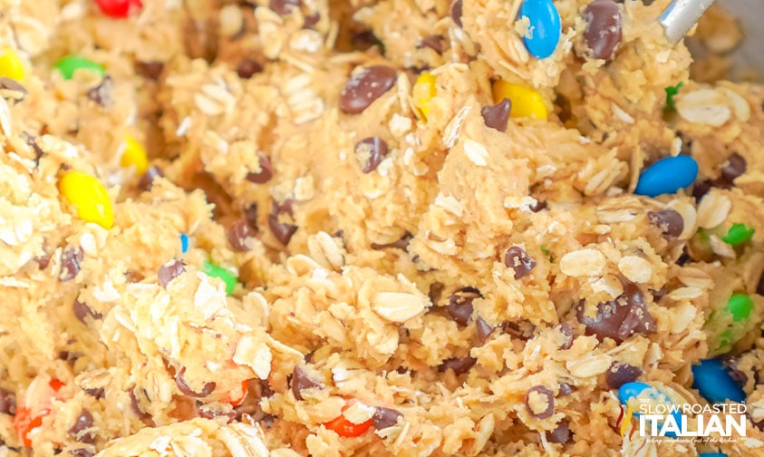 monster cookie dough in bowl.