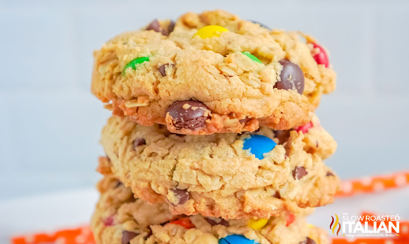 monster cookies stacked.