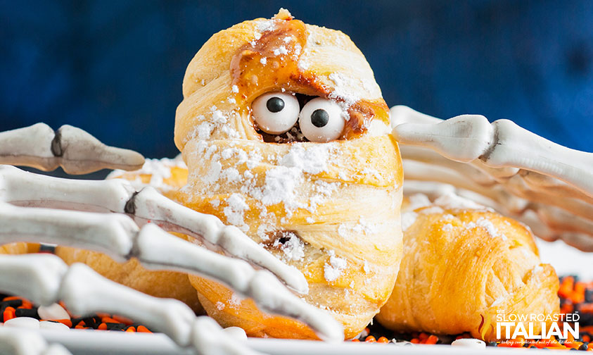 Snickers Stuffed Crescent Roll Mummies.