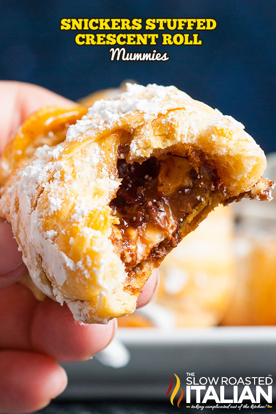 Snickers Stuffed Crescent Roll Mummies recipe.