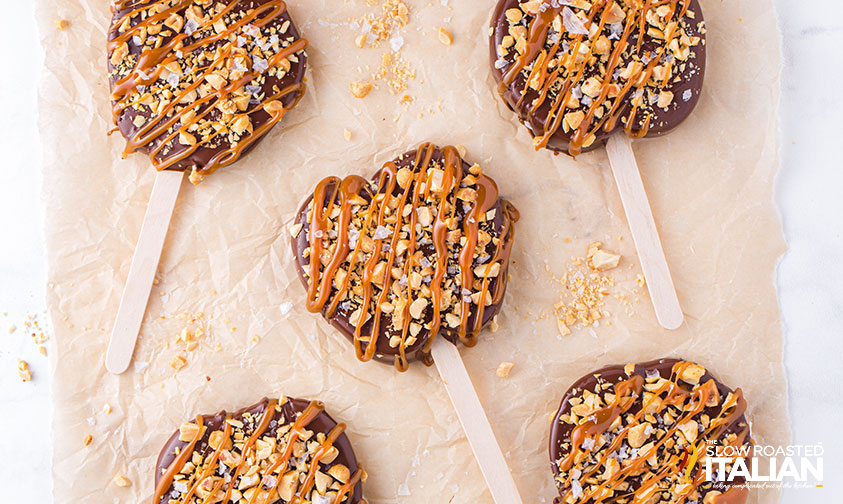 turtle candy recipe on parchment paper.