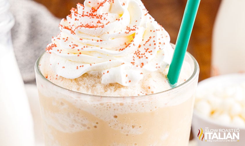white mocha frappuccino with sprinkles.