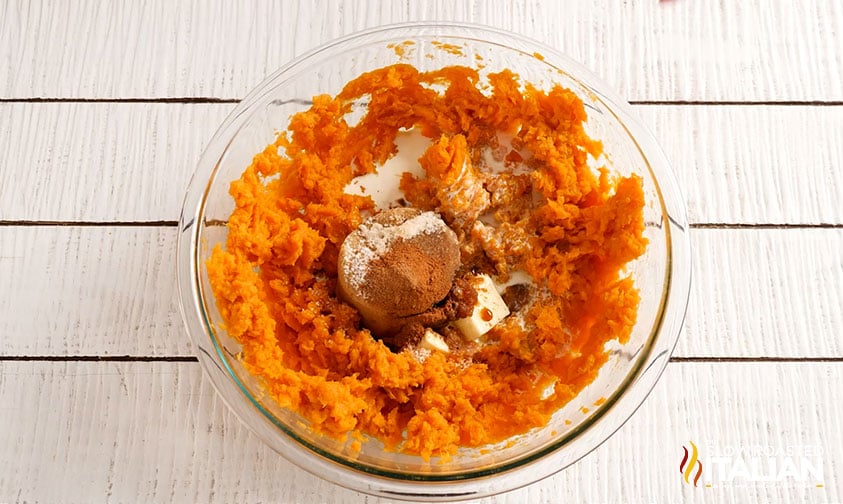 spices and butter in sweet potatoes.