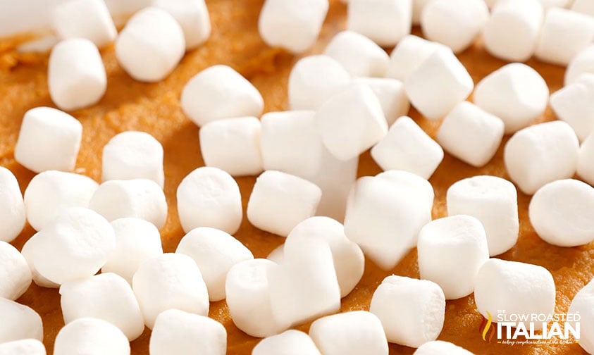 marshmallows on top of sweet potato casserole.