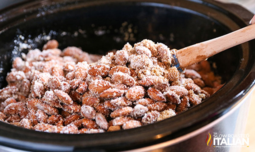 candied almonds in crockpot.