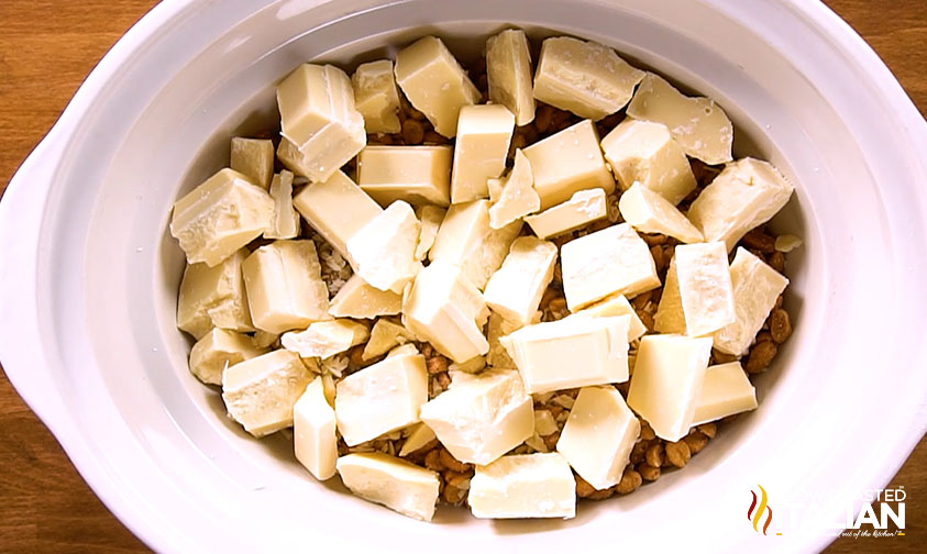 peanuts and almond bark in crockpot