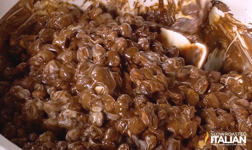 peanuts coated in melted chocolate.