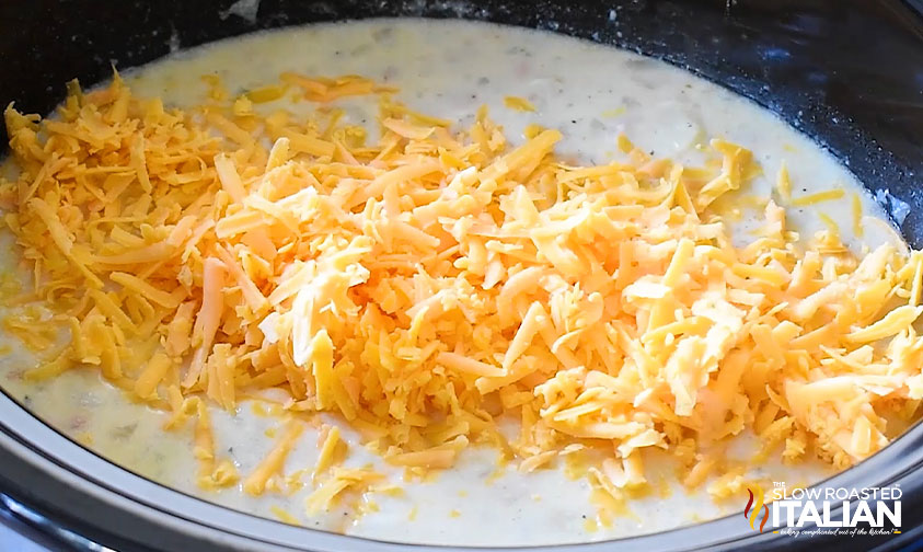 shredded cheese in slow cooker.