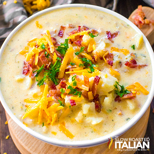 bowl of slow cooker potato soup.