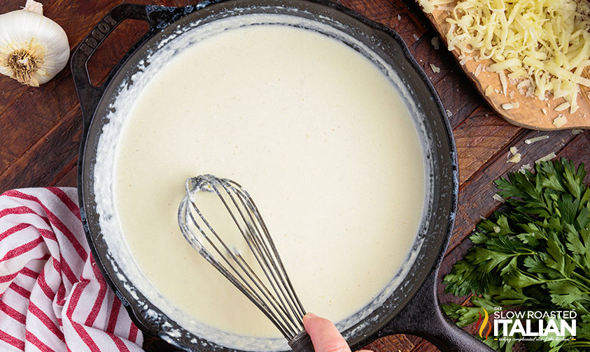 cheese sauced in skillet.