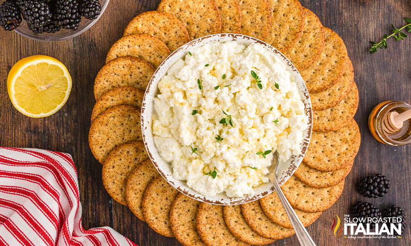 homemade ricotta cheese with crackers.