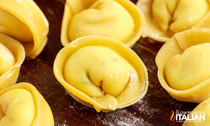 homemade tortellini dusted with flour.