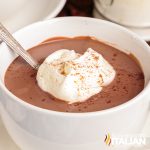 thick hot chocolate in mug with whipped cream