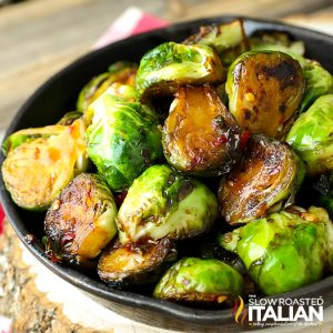 pan fried Brussel sprouts closeup.