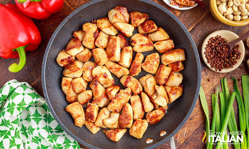 cooked chicken breast in skillet