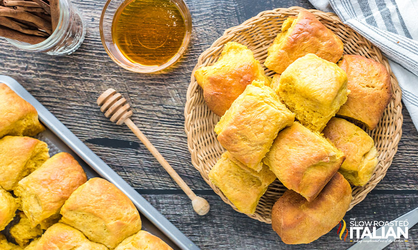 pumpkin yeast rolls with honey.
