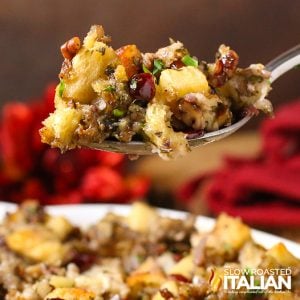 sourdough stuffing closeup.