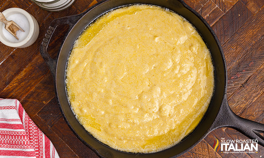 sweet southern cornbread in cast iron skillet.