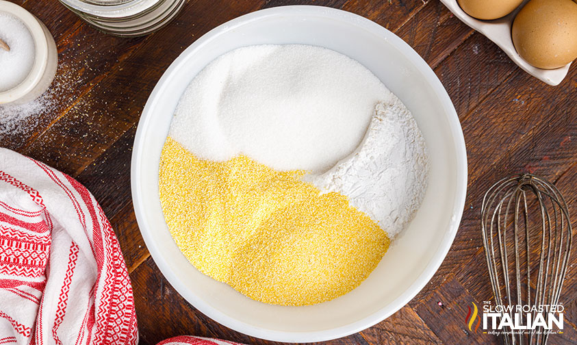 sweet southern cornbread ingredients in bowl.