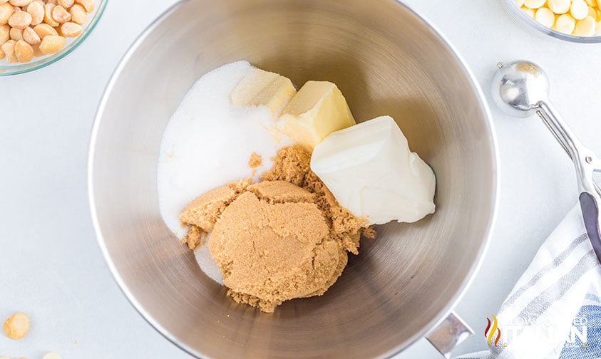 macadamia cookies ingredients in bowl.