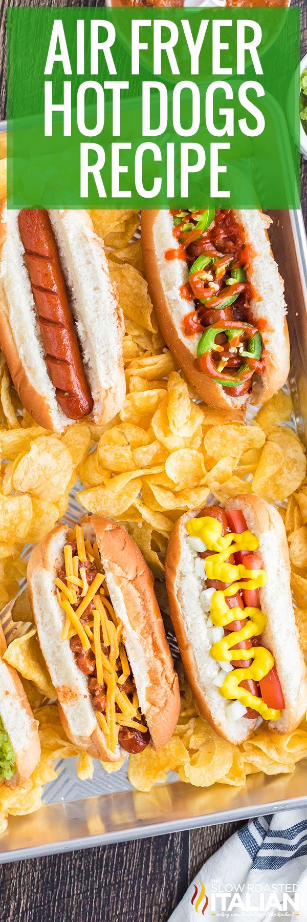 titled image (and shown): air fryer hot dogs