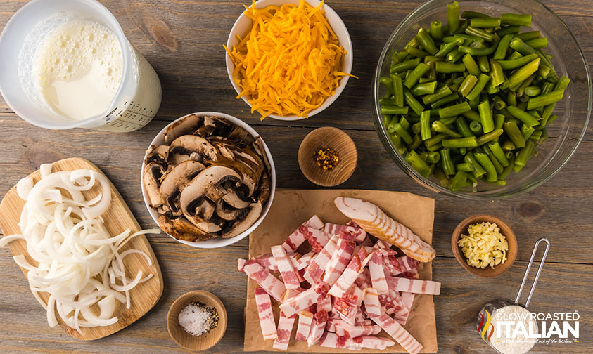 cheesy green bean casserole ingredients.