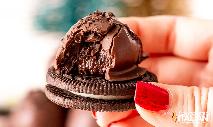 Christmas truffle on oreo cookie.