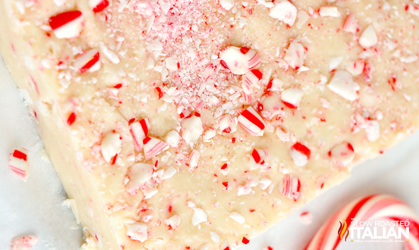 slab of uncut candy cane fudge.