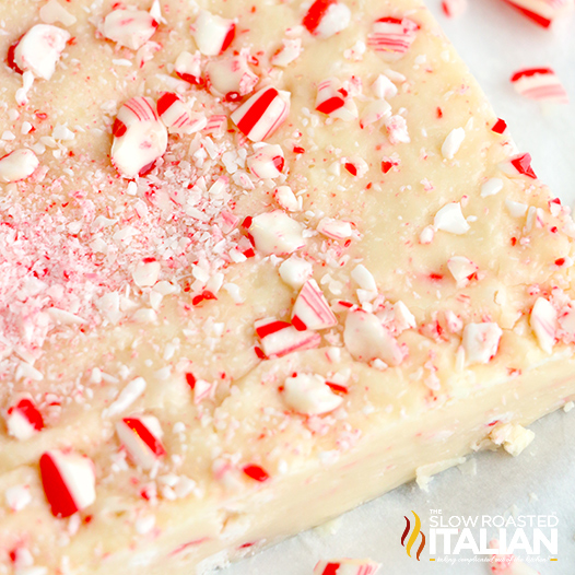 candy cane fudge closeup.