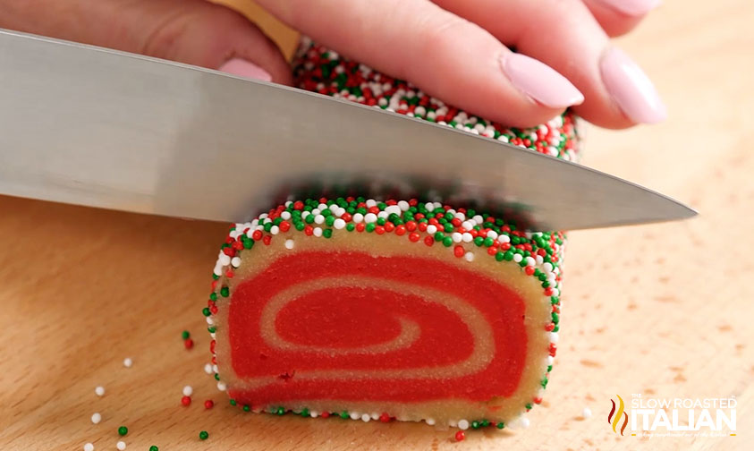 slicing cookie dough.