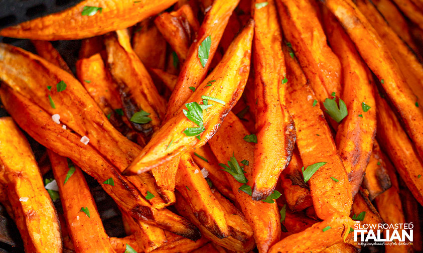 close up of air fried sweet potato fries
