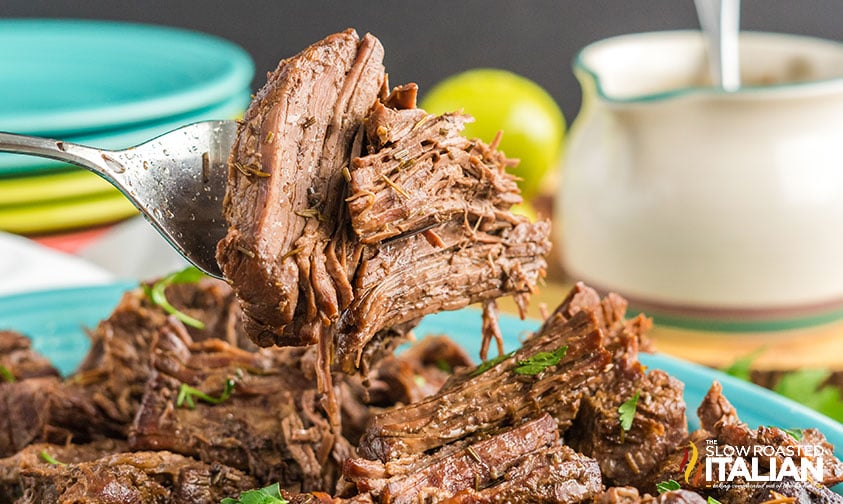 pot roast recipe on a fork.