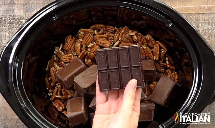 adding chocolate to crockpot