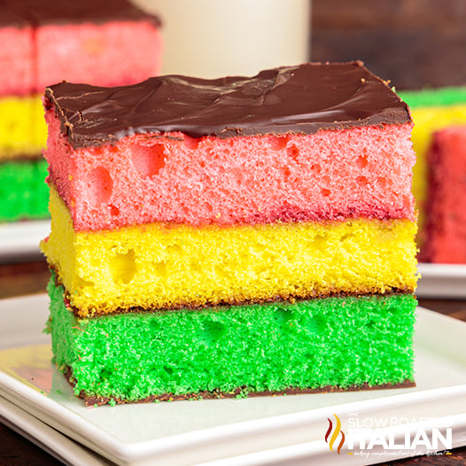 rainbow cookie cake closeup.
