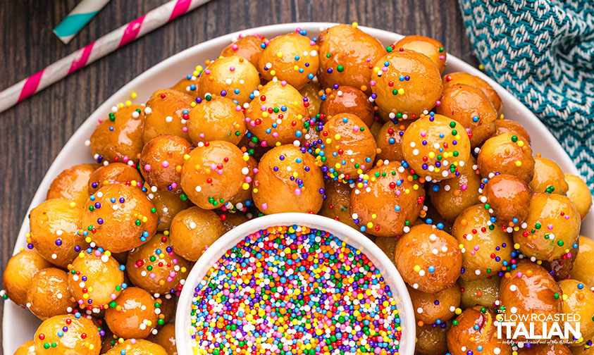 struffoli with sprinkles.