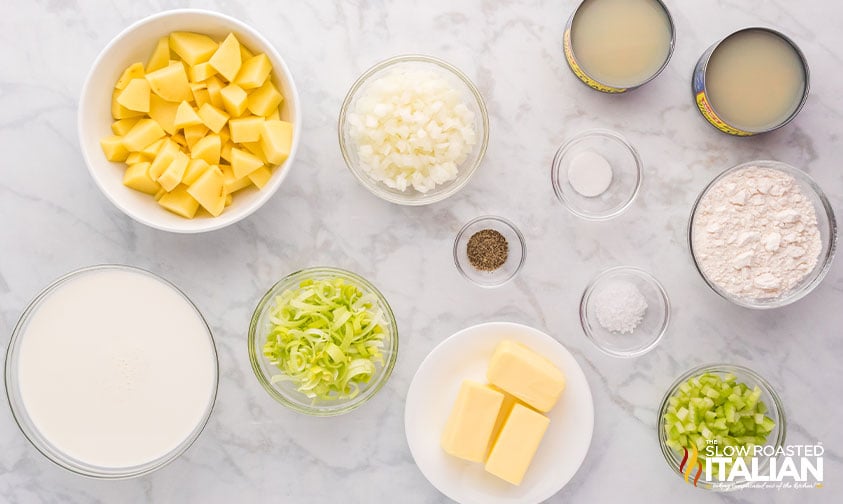 ingredients for creamy clam chowder.