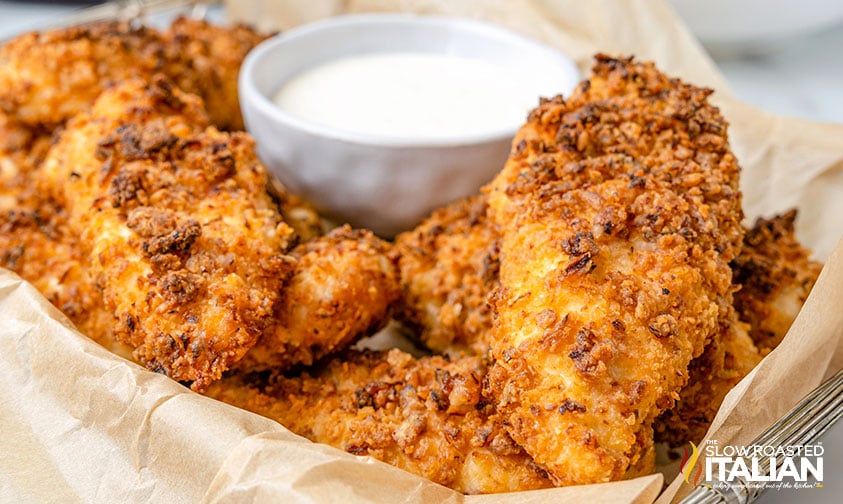 basket of french fried onion chicken.