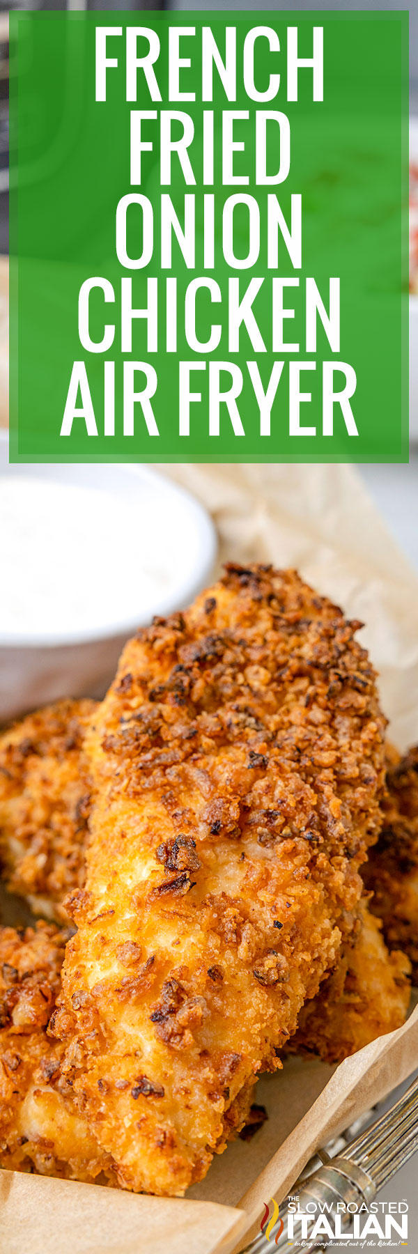 titled image (and shown): French fried onion chicken air fryer