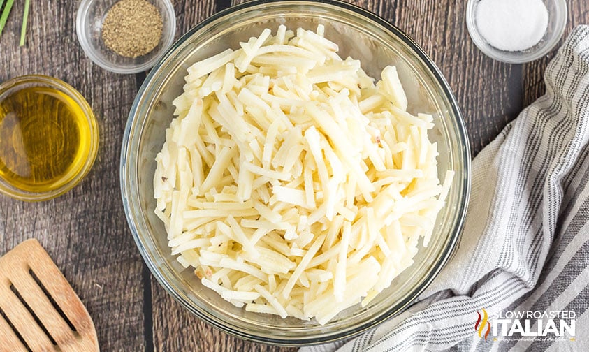 shredded potatoes in a bowl