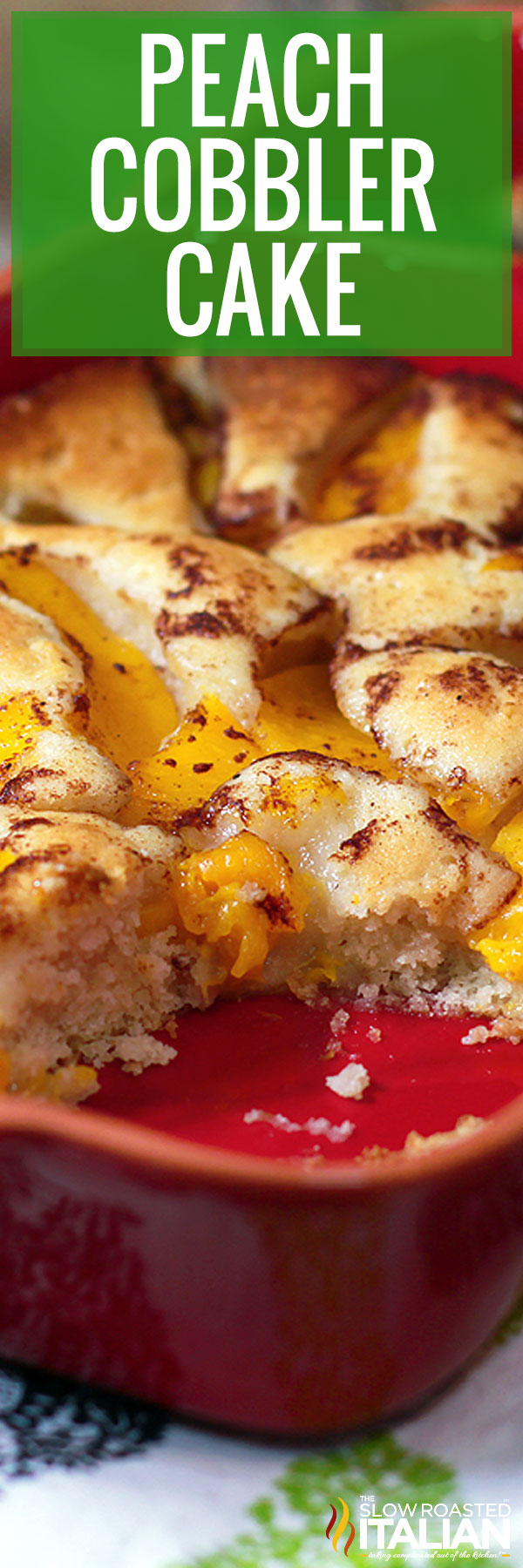 titled image (and shown): peach cobbler cake