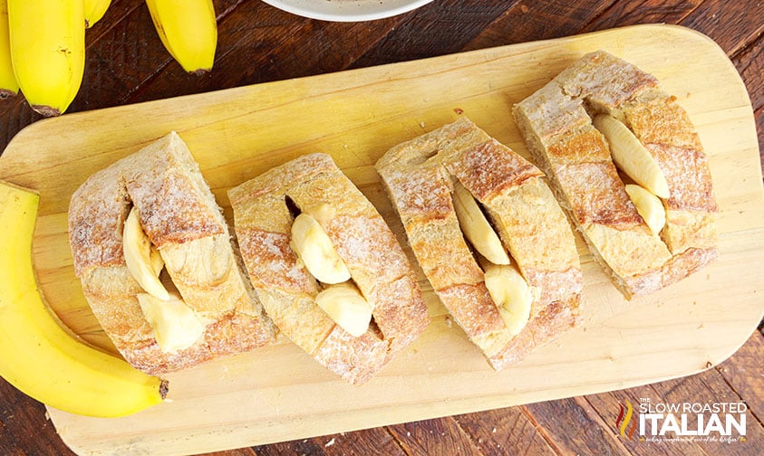 stuffed toast on a board.