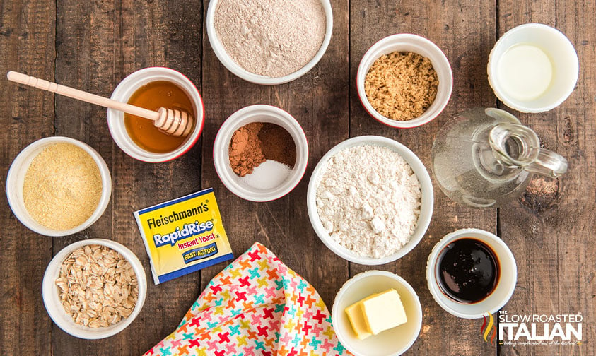 ingredients in bowls for Cheesecake Factory bread