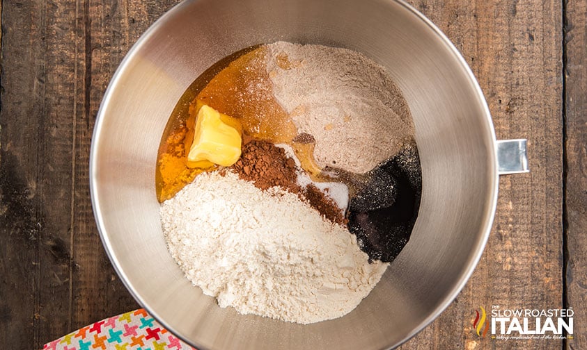 ingredients for brown bread in mixing bowl