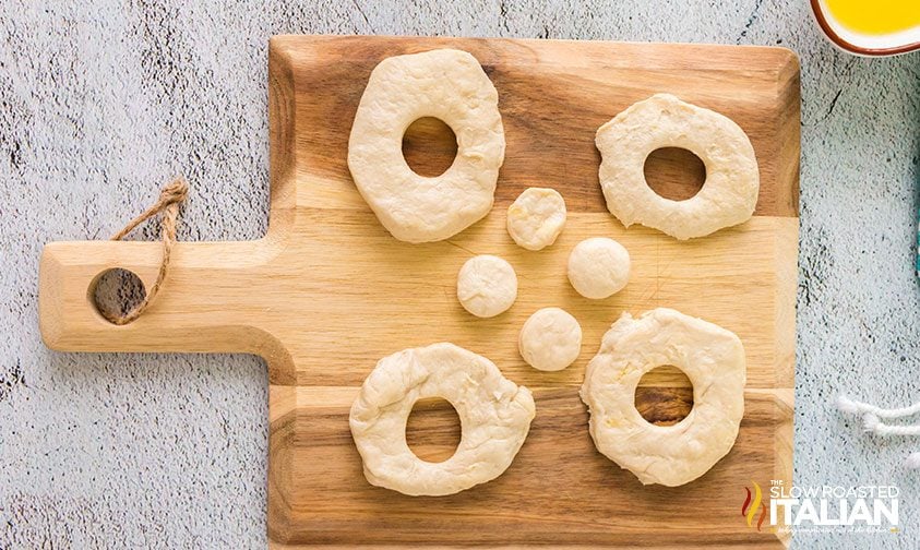 dough for air fryer donut recipe on a wooden cutting board