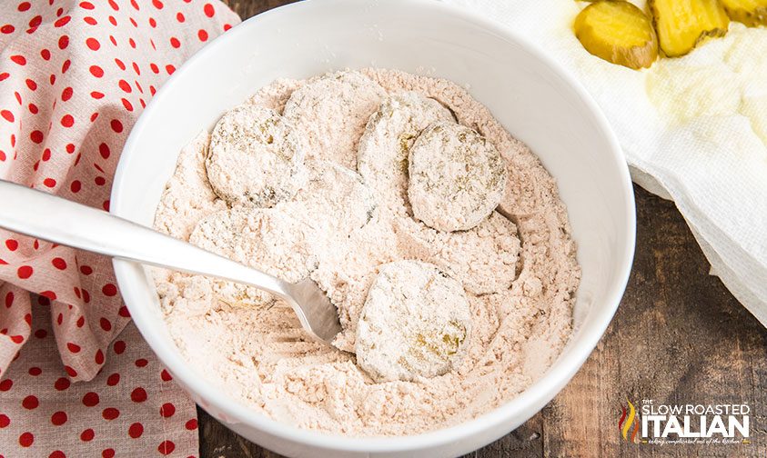 coating pickle chips in flour for air frying