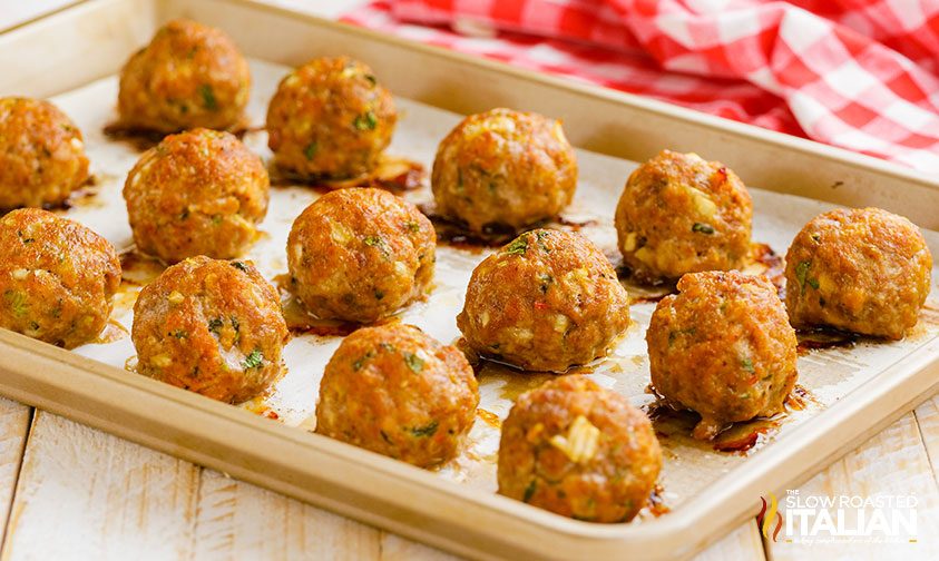 italian meatballs on a sheet pan