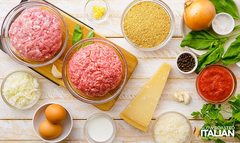 italian meatball recipe ingredients on counter